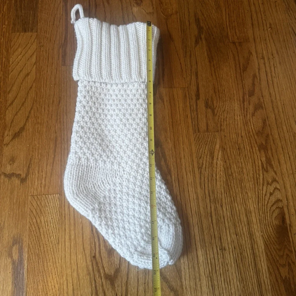 Shabby Chic Christmas Stocking White Chunky Knit Farmhouse Cottage Classic Lined